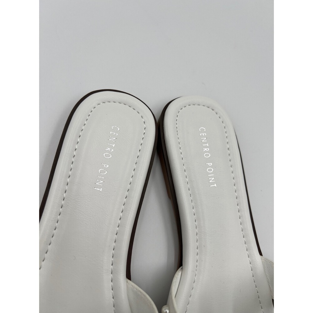 Centro Point Womens Pearl Flat Sandals White H Strap Slide Size 9 C16117-PRL - Picture 3 of 9